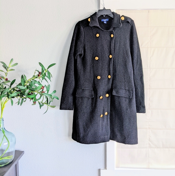 Chaps Jackets & Blazers - Black Chaps Double Breasted Military Style Sweater Coat